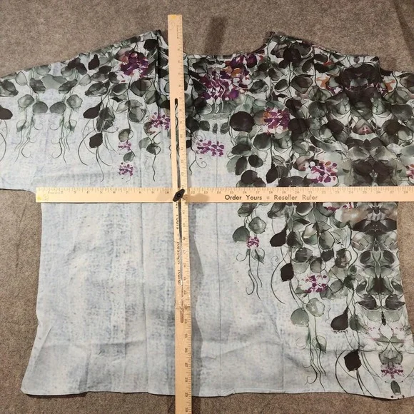 Floral Vine Print Shirt Womens Large Blue‎ Green Short Sleeve Flowy Blouse Top - Picture 5 of 8